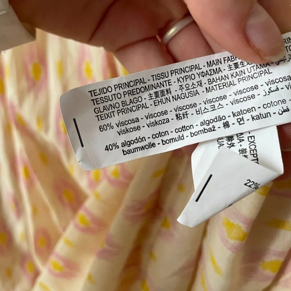 Zara Oversized V Neck Kaftan Midi Dress NWT Yellow Pink Size XS - Picture 7 of 8